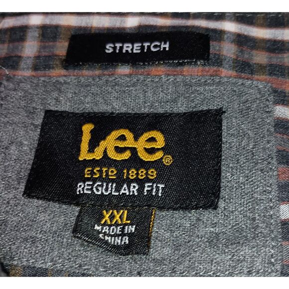 Lee: Brown Plaid Long-Sleeve Button Down Regular Fit Stretch Shirt, Men's XXL - Picture 3 of 6